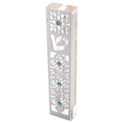 Dorit Judaica Acrylic Mezuzah Case with Laser-Cut Steel and Swarovski