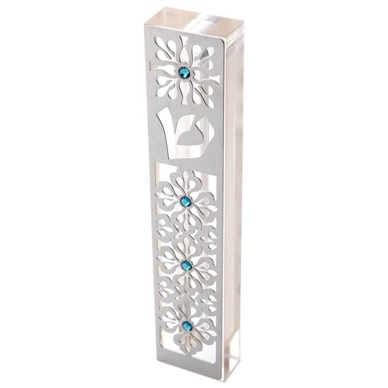 Dorit Judaica Acrylic Mezuzah Case with Laser-Cut Steel and Swarovski