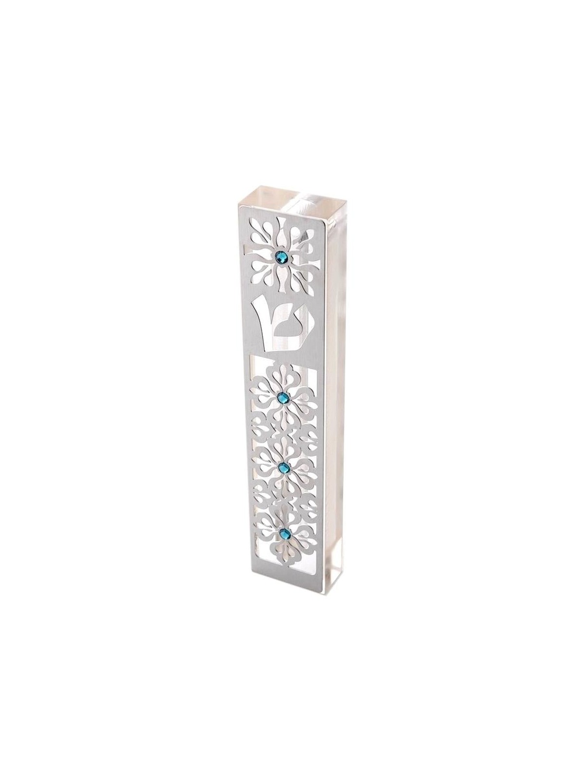 Dorit Judaica Acrylic Mezuzah Case with Laser-Cut Steel and Swarovski