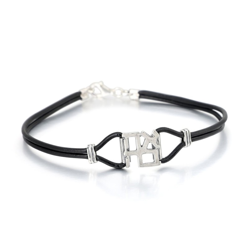 Ahava (Love) Sterling Silver and Leather Bracelet