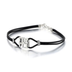 Ahava (Love) Sterling Silver and Leather Bracelet