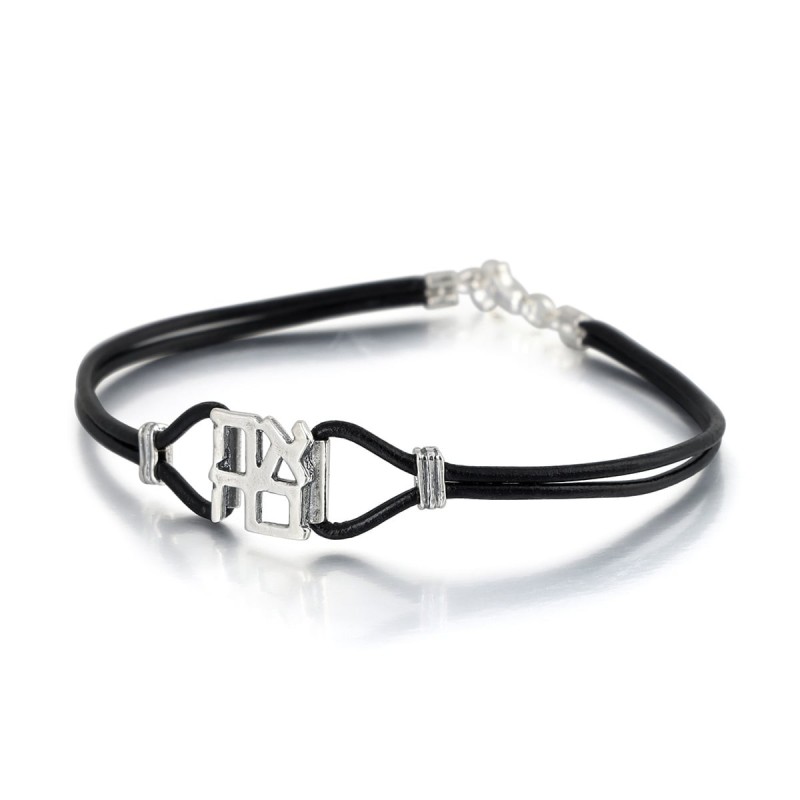 Ahava (Love) Sterling Silver and Leather Bracelet