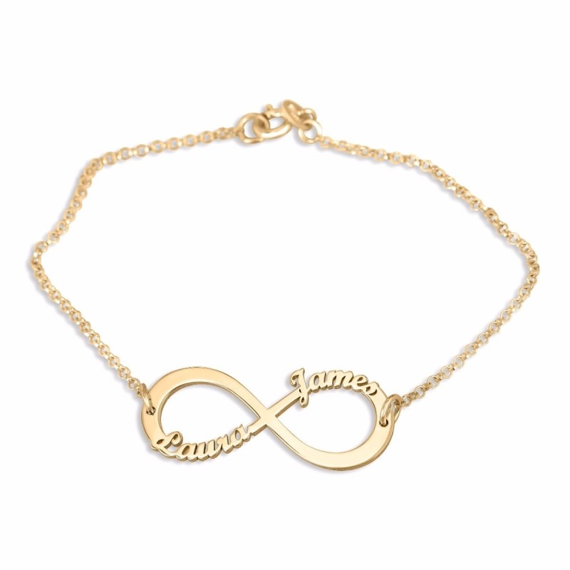 Gold Plated English / Hebrew Infinity Name Bracelet (Up To 2 Names)