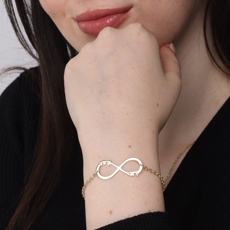 Gold Plated English / Hebrew Infinity Name Bracelet (Up To 2 Names)