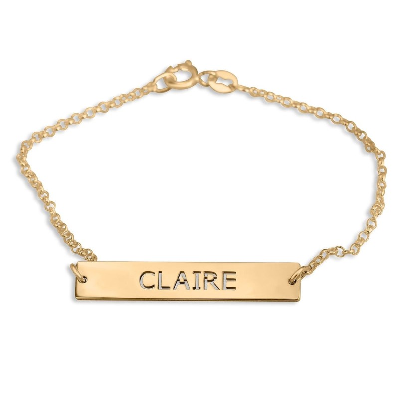 Gold Plated English / Hebrew Bar Name Bracelet