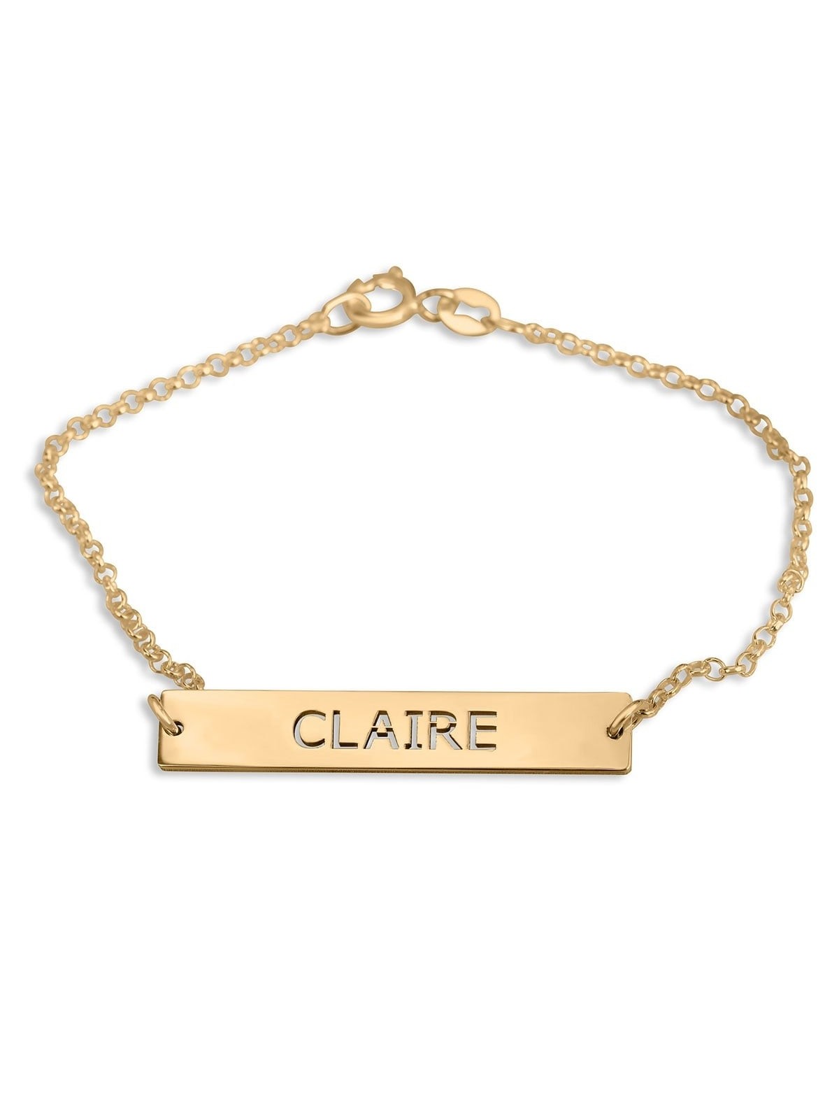 Gold Plated English / Hebrew Bar Name Bracelet