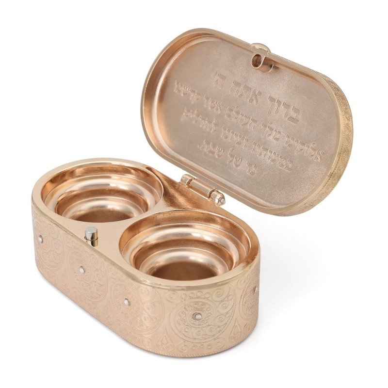 Travel Shabbat Candlesticks with Ornate Floral Design