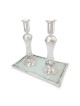 Large Sterling Silver-Plated Glass Shabbat Candlesticks (White)
