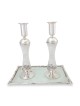 Large Sterling Silver-Plated Glass Shabbat Candlesticks (White)