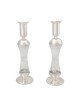 Large Sterling Silver-Plated Glass Shabbat Candlesticks (White)