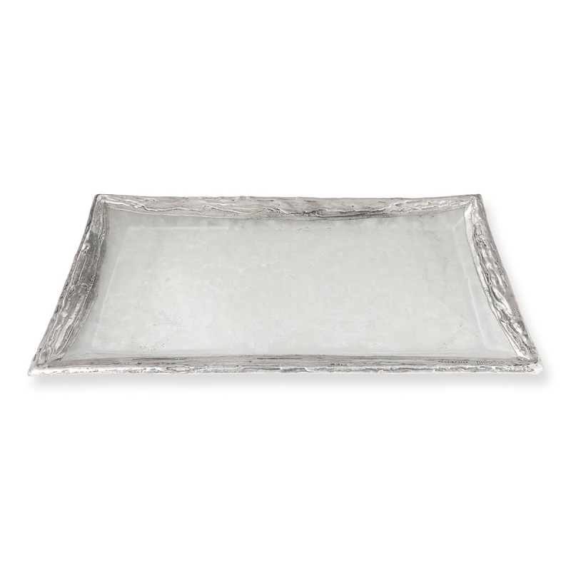 Handcrafted Sterling Silver-Plated Glass Candlesticks Tray (Color Opti