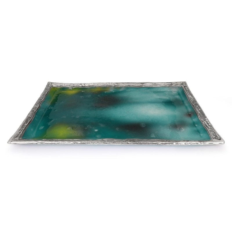 Handcrafted Sterling Silver-Plated Glass Candlesticks Tray (Color Opti