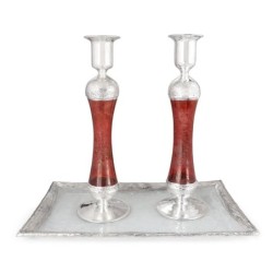 Large Handcrafted Sterling-Silver Plated Glass Shabbat Candlesticks (R