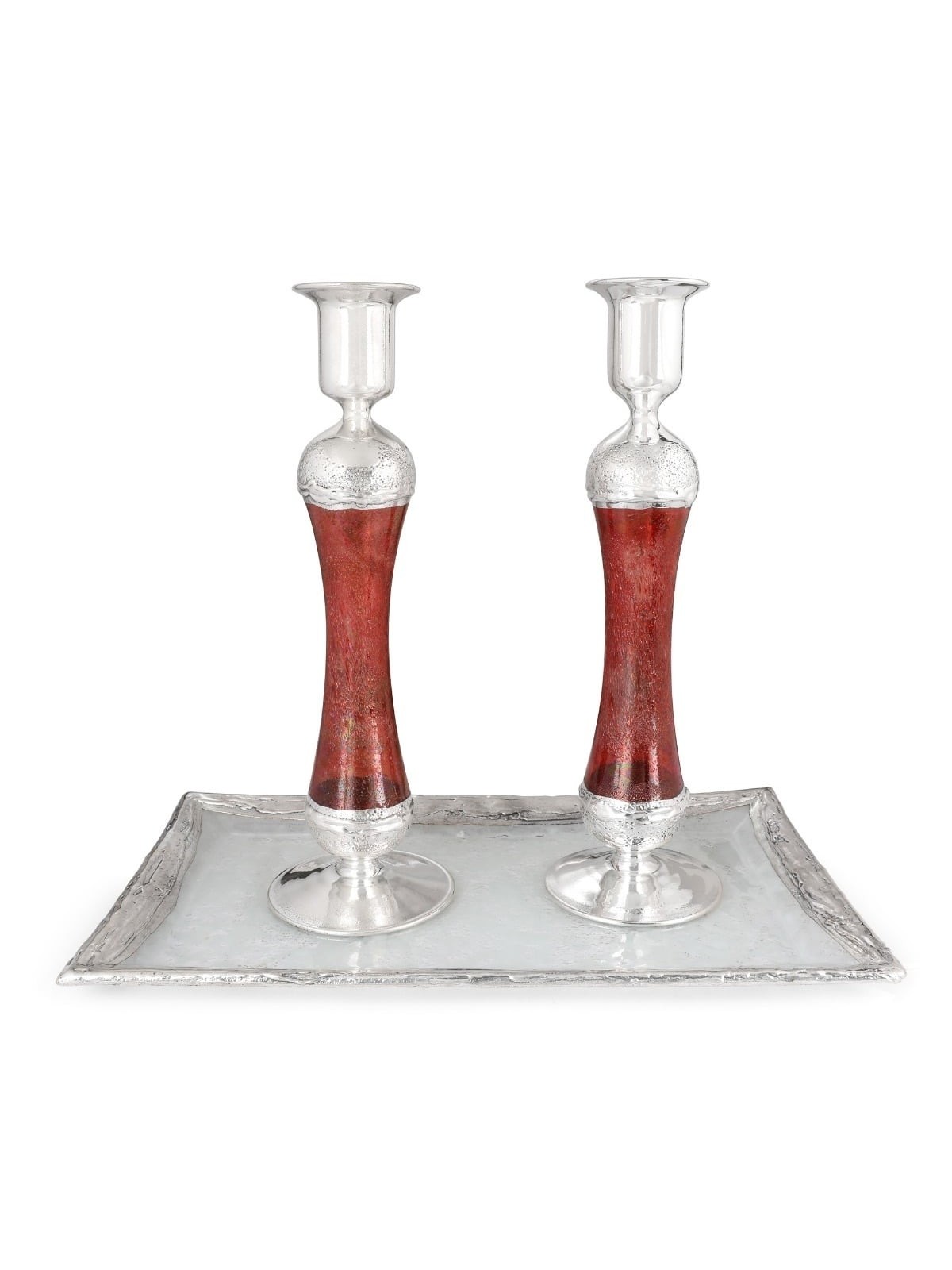 Large Handcrafted Sterling-Silver Plated Glass Shabbat Candlesticks (R