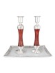 Large Handcrafted Sterling-Silver Plated Glass Shabbat Candlesticks (R