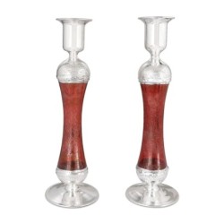 Large Handcrafted Sterling-Silver Plated Glass Shabbat Candlesticks (R