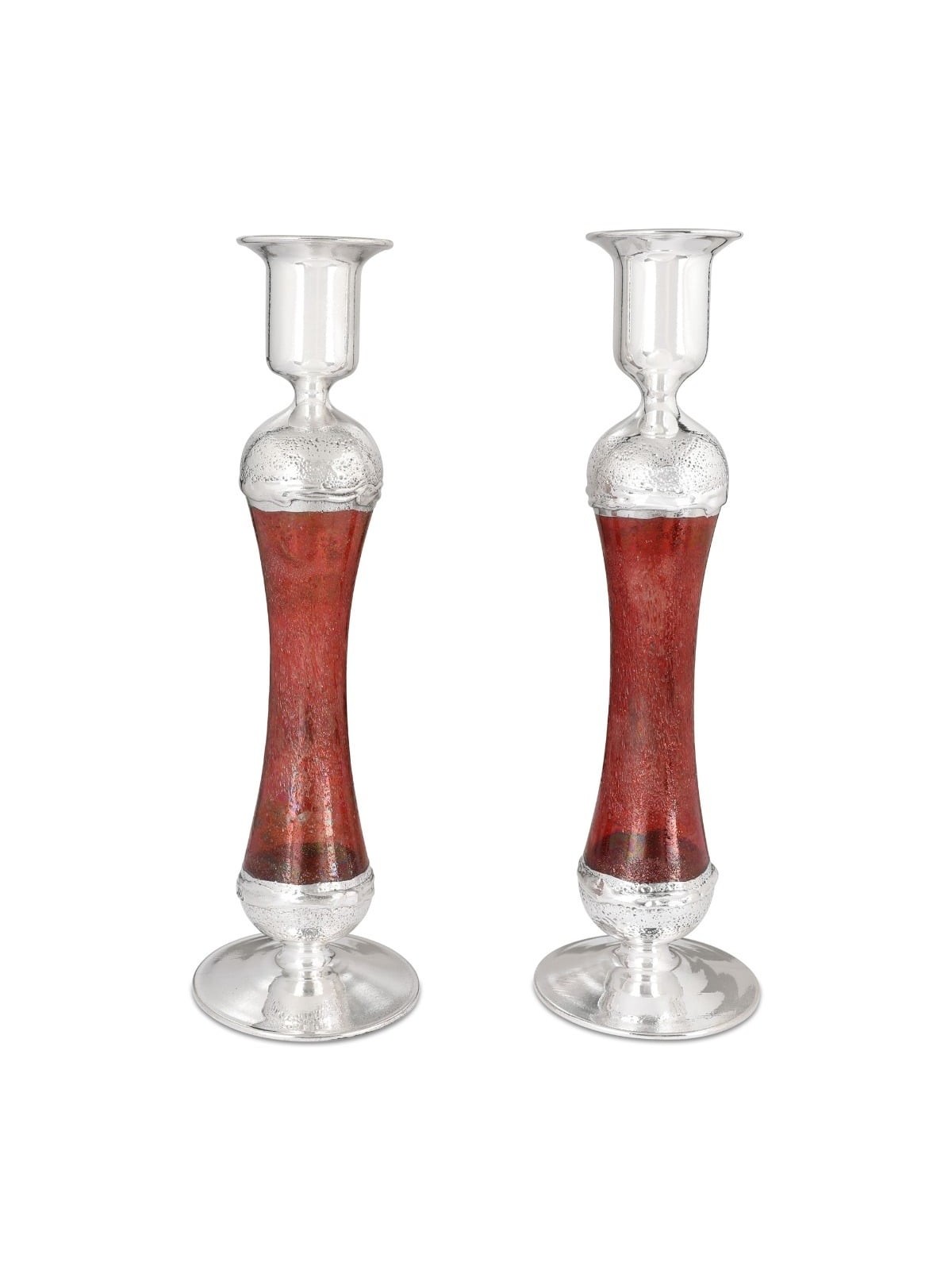 Large Handcrafted Sterling-Silver Plated Glass Shabbat Candlesticks (R
