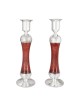 Large Handcrafted Sterling-Silver Plated Glass Shabbat Candlesticks (R