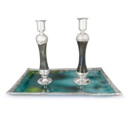 Refined Large Sterling Silver-Plated Glass Shabbat Candlesticks (Shade