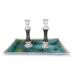 Refined Large Sterling Silver-Plated Glass Shabbat Candlesticks (Shade