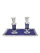 Handmade Dark Blue Glass and Sterling Silver-Plated Shabbat Candlestic
