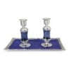 Handmade Dark Blue Glass and Sterling Silver-Plated Shabbat Candlestic