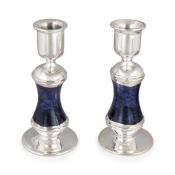Handmade Dark Blue Glass and Sterling Silver-Plated Shabbat Candlestic