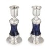 Handmade Dark Blue Glass and Sterling Silver-Plated Shabbat Candlestic
