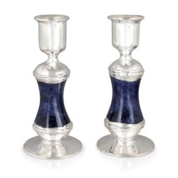 Handmade Dark Blue Glass and Sterling Silver-Plated Shabbat Candlestic