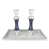Tall Handmade Dark Blue Glass and Sterling Silver-Plated Shabbat Candl