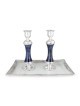 Tall Handmade Dark Blue Glass and Sterling Silver-Plated Shabbat Candl
