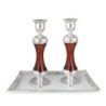 Tall Handmade Red Glass and Sterling Silver-Plated Shabbat Candlestick