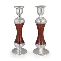Tall Handmade Red Glass and Sterling Silver-Plated Shabbat Candlestick