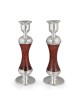 Tall Handmade Red Glass and Sterling Silver-Plated Shabbat Candlestick