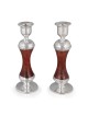 Tall Handmade Red Glass and Sterling Silver-Plated Shabbat Candlestick