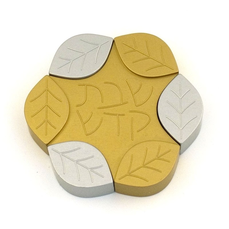 Agayof Design Large Aluminum Leaves Travel Shabbat Candle Holders - Va