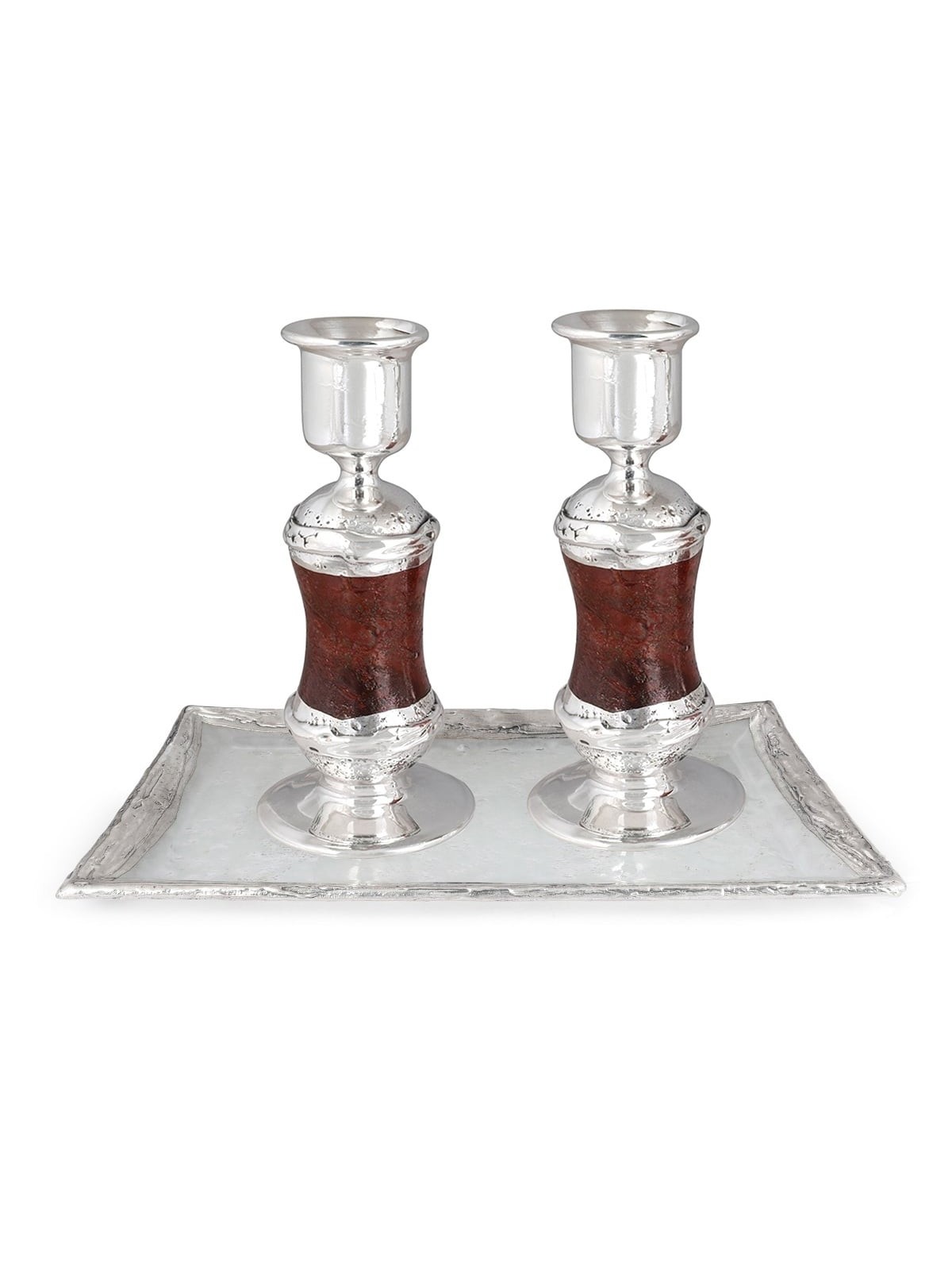 Handmade Red Glass and Sterling Silver-Plated Shabbat Candlesticks