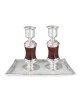 Handmade Red Glass and Sterling Silver-Plated Shabbat Candlesticks