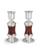 Handmade Red Glass and Sterling Silver-Plated Shabbat Candlesticks