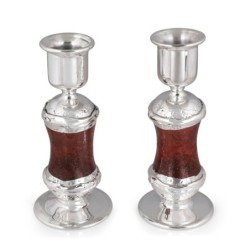 Handmade Red Glass and Sterling Silver-Plated Shabbat Candlesticks