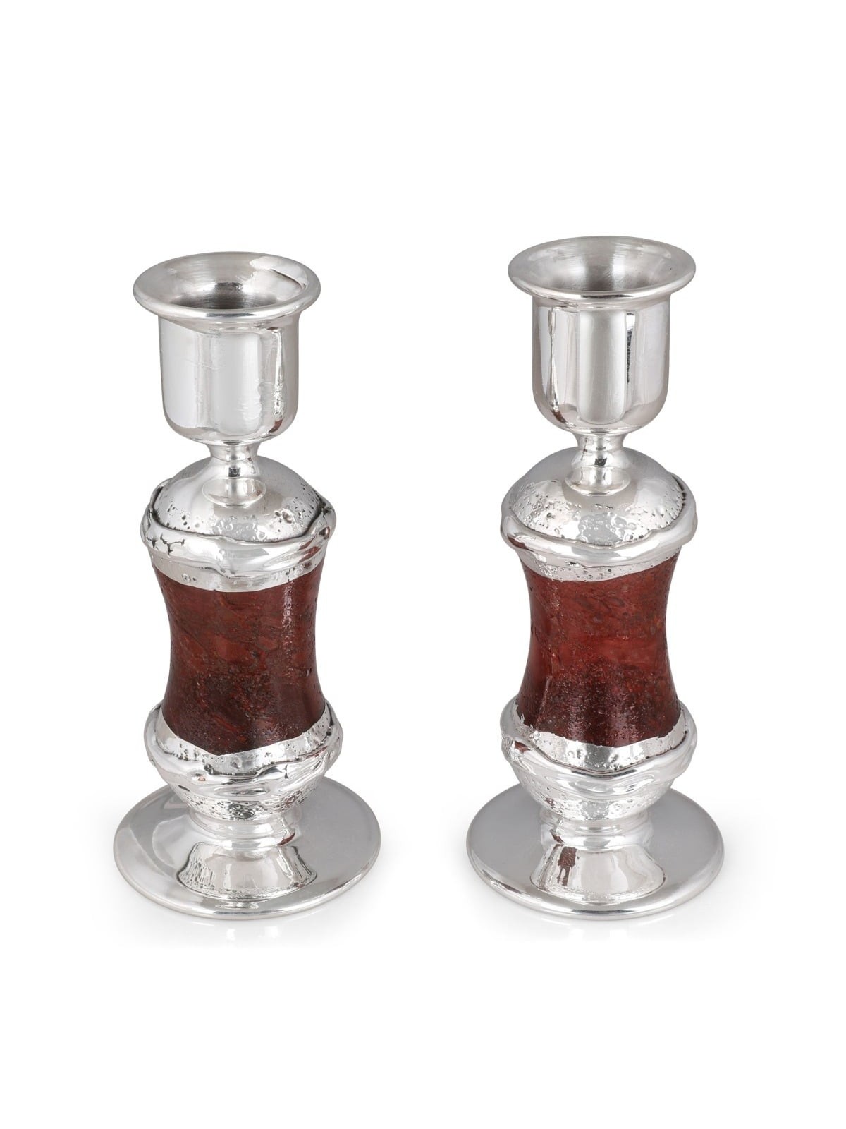Handmade Red Glass and Sterling Silver-Plated Shabbat Candlesticks