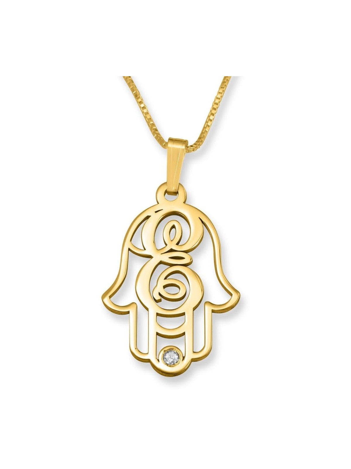 24K Yellow Gold Plated Swarovski Hamsa Initial Necklace with Birthston