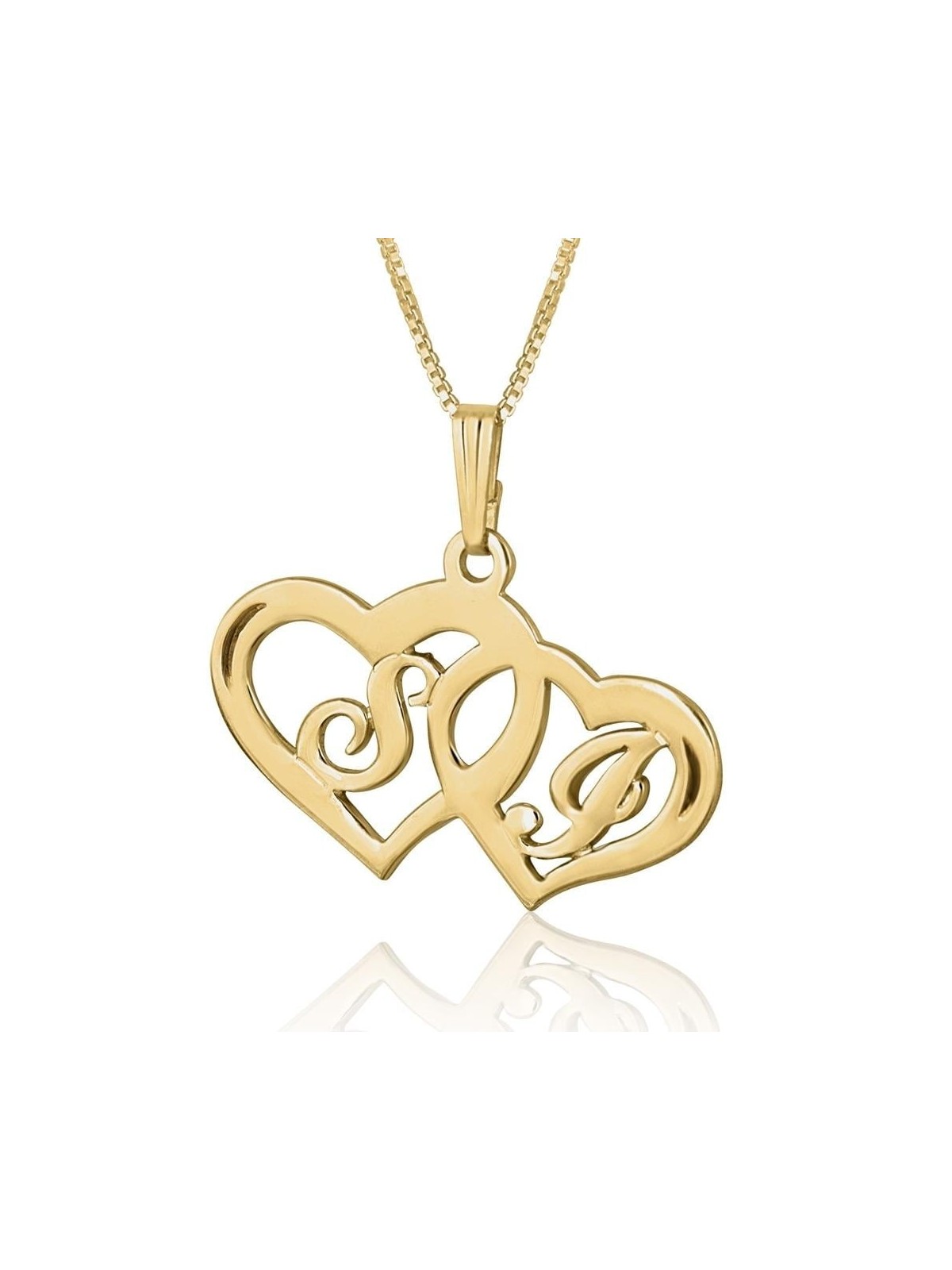 24K Gold Plated Silver Double Heart Necklace with Personalized Initial