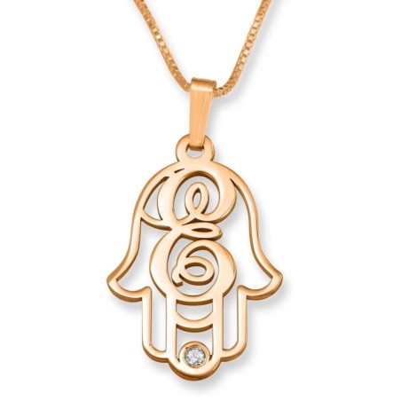 24K Rose Gold Plated Swarovski Hamsa Initial Necklace with Birthstone