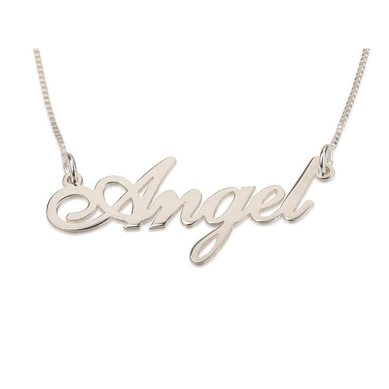 Silver Name Necklace in English - (Angel Script)