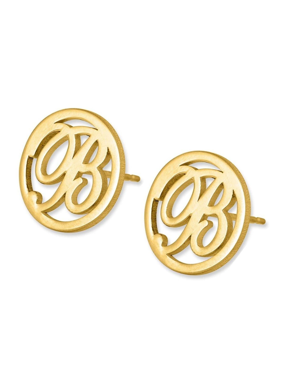 24K Yellow Gold Plated Silver Circular Initial Earrings