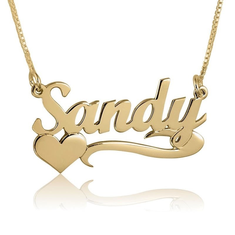 24K Gold Plated Silver Name Necklace in English with Underline & Side