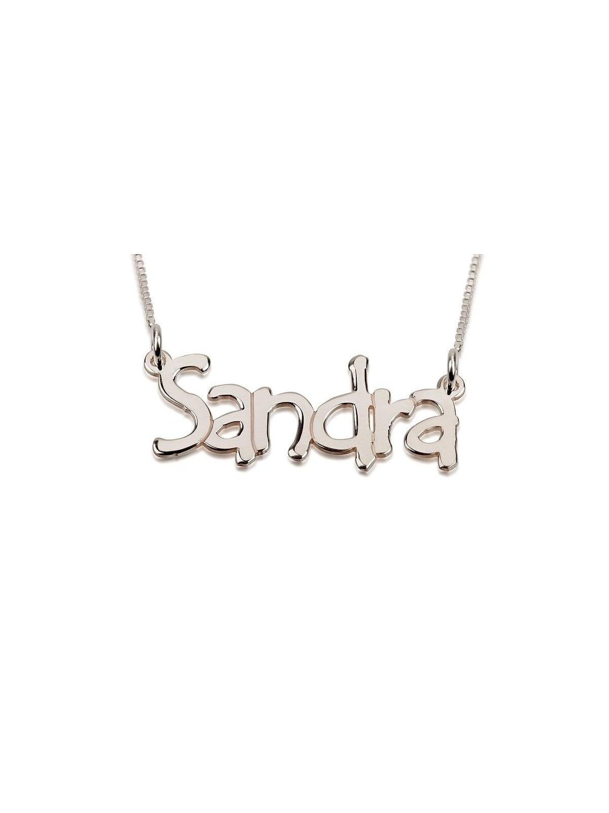 Silver Name Necklace in English - (Sandra Script)