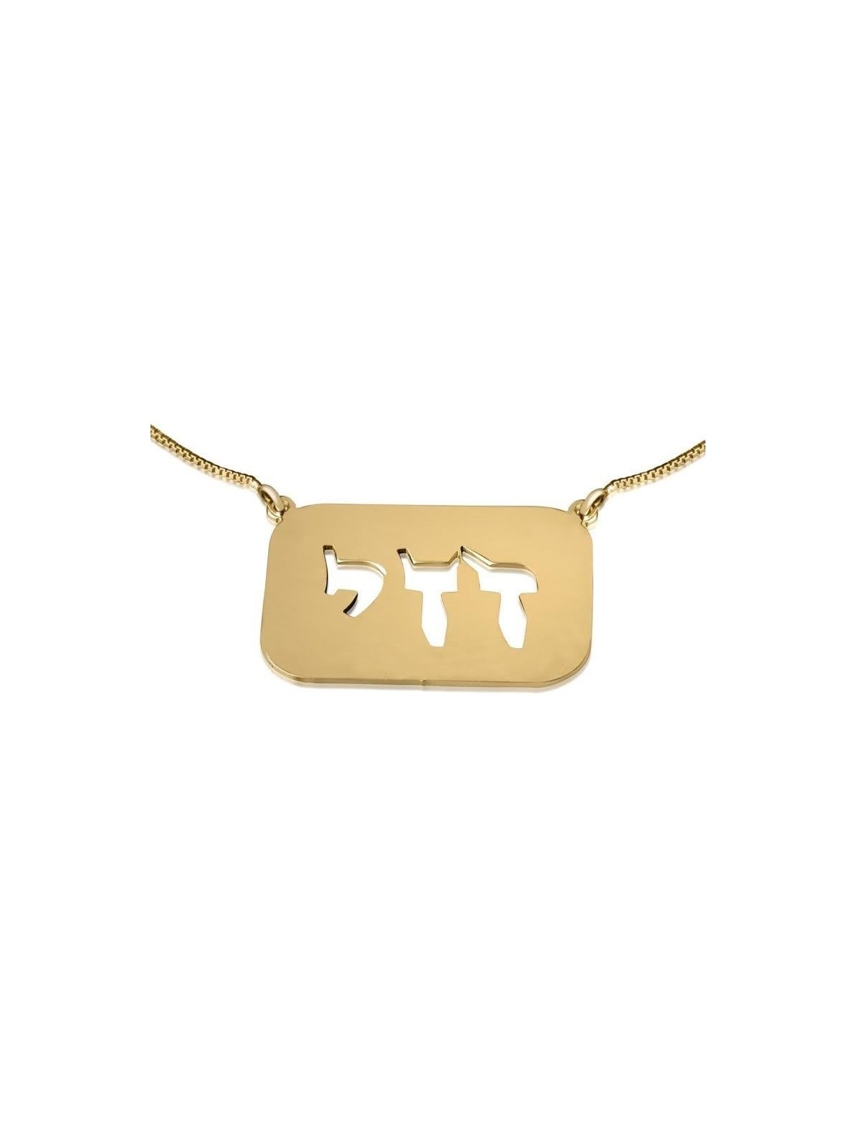 24K Gold Plated Silver Dogtag Name Necklace in Hebrew (Plate)