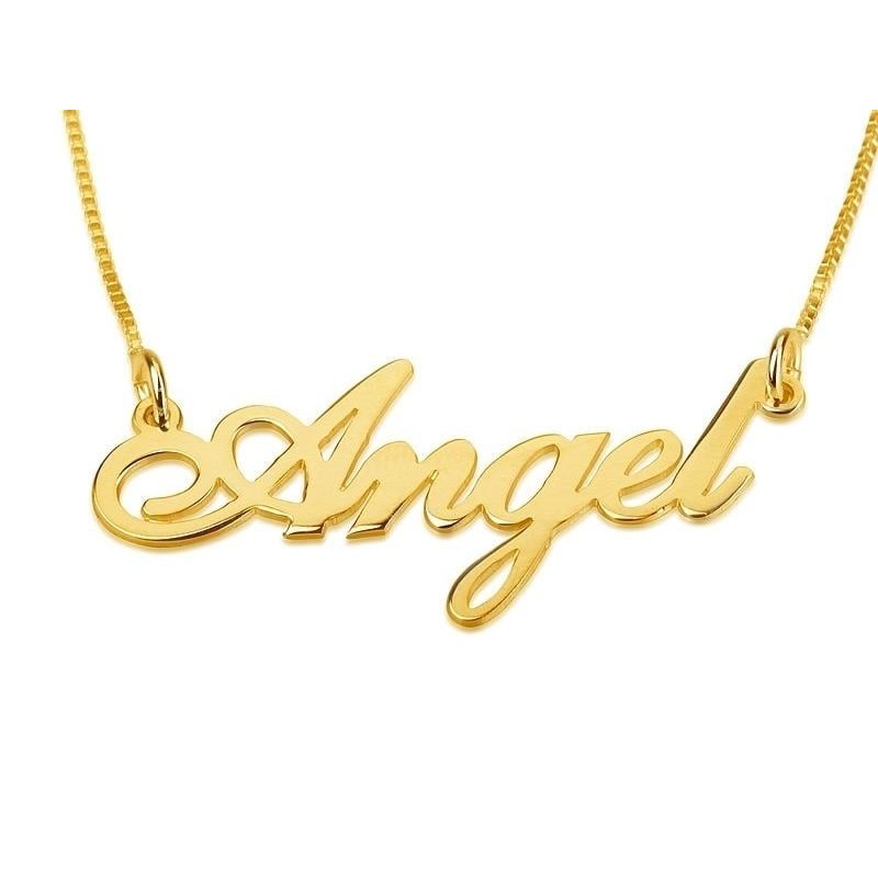 24K Gold Plated Silver Name Necklace in English - (Shelly Allegro Scri